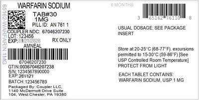 Label (65162 761 10 Warfarin 1mg 67046 2072 30)